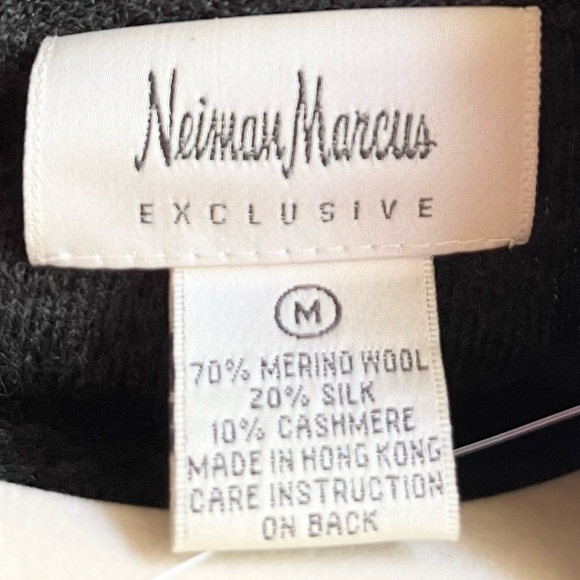 Neiman Marcus Grey Mock Neck Lace Knit Merino Wool Cashmere Silk Sweater Sz Med - Picture 7 of 8